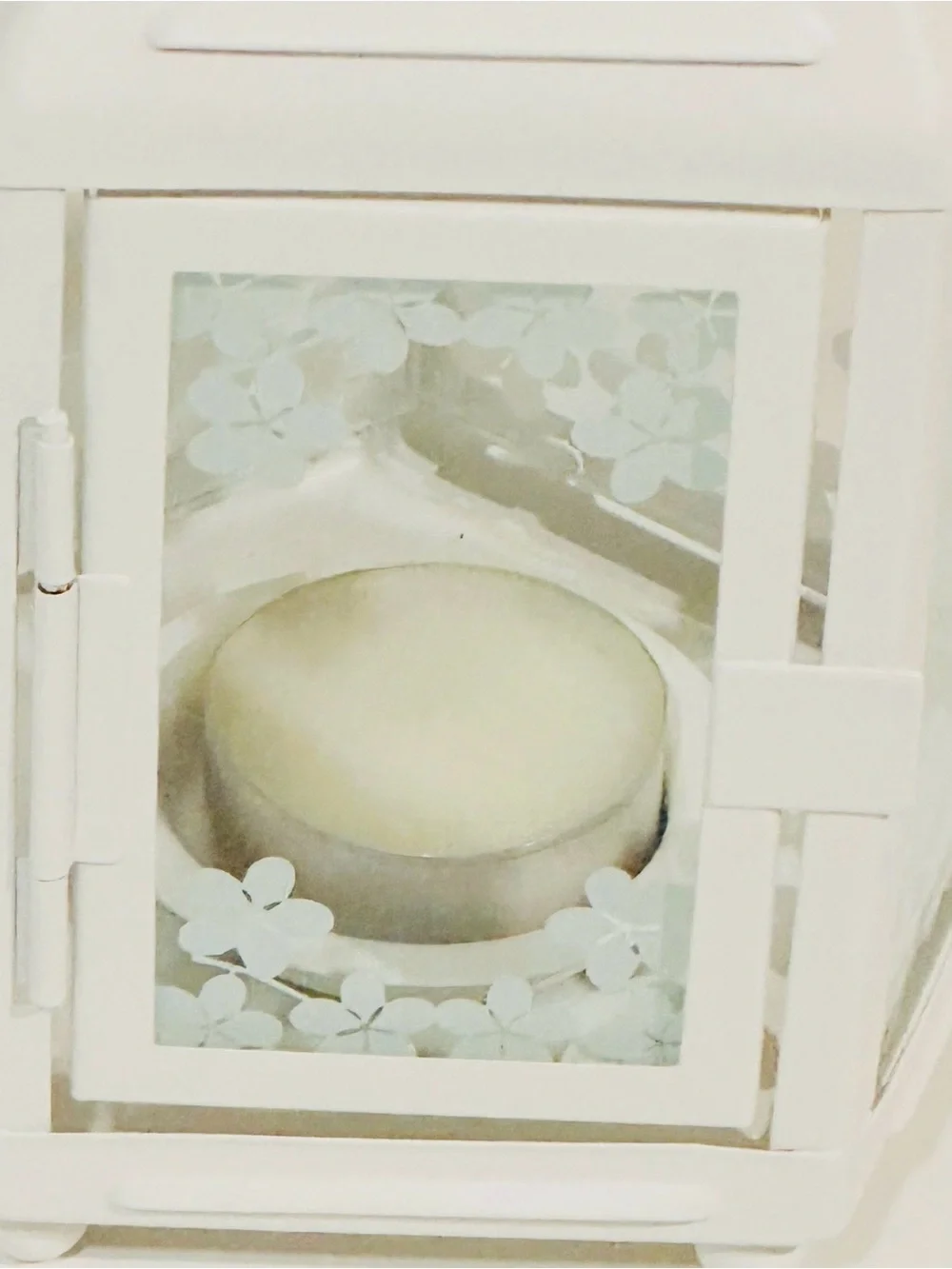 IKEA White Metal & Glass Hexagon Lantern Tealight Candle Holder